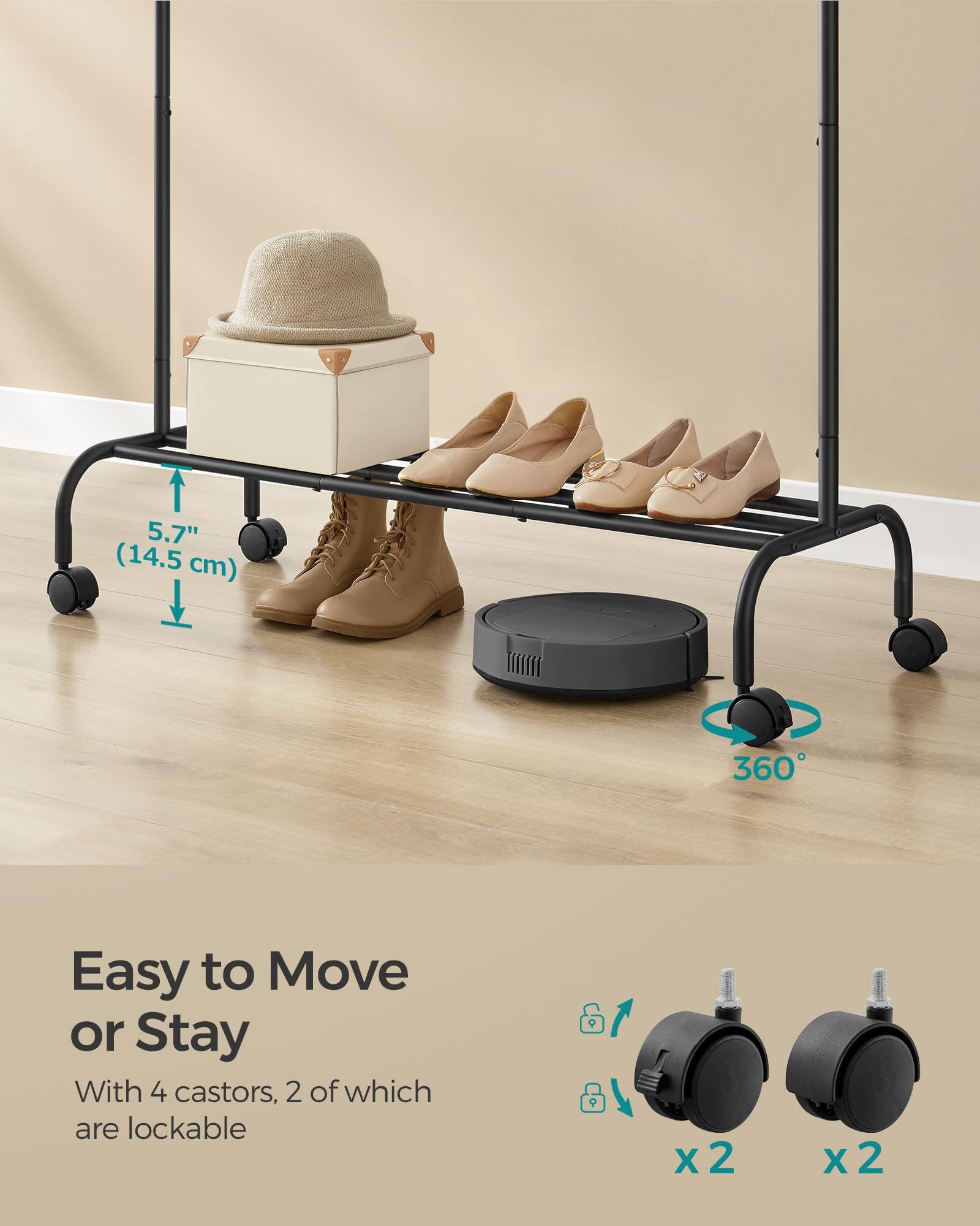 5.7" (14.5 cm)  
Easy to Move or Stay  
With 4 castors, 2 of which are lockable  
x2  
x2