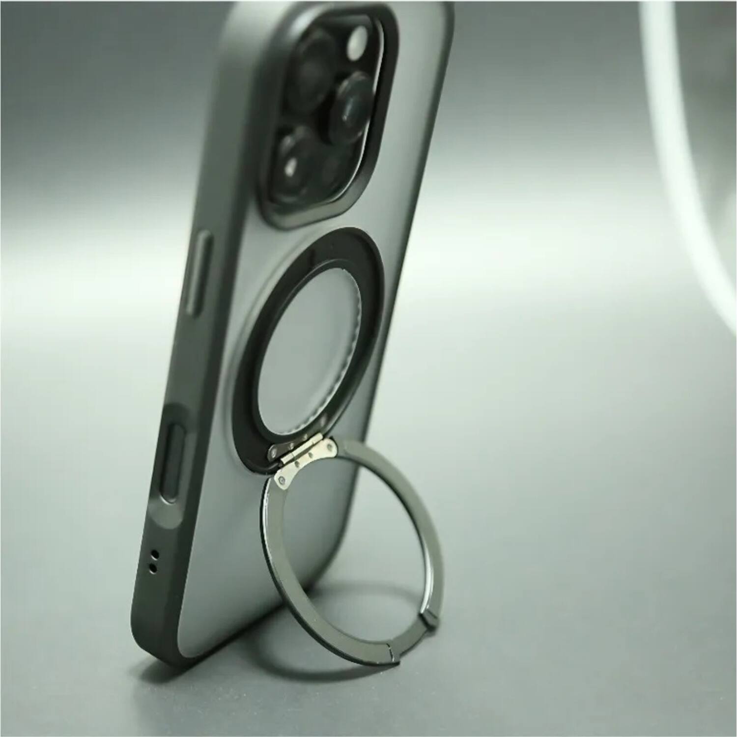 Left. Stock Preferred - 360° Rotating Magnetic Phone Case for iPhone 15 Pro Max - Matte Black.