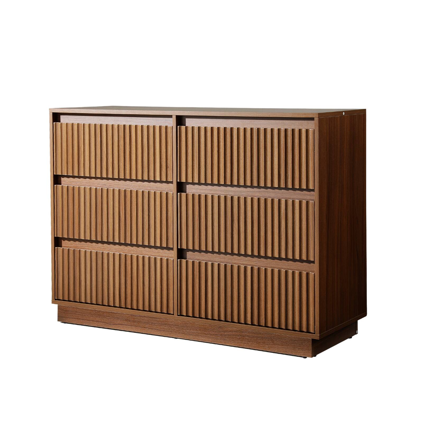Alt View 8. Koligey - 6-Drawer Dresser 47"W Double Dresser With Waveform Fluted Panel - walnut.