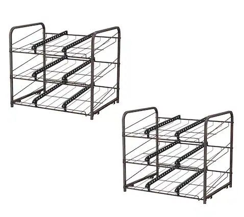 Front. Oumilen - 2 Pack 3-Tier Adjustable Can Organizer Rack, Metal Rolling Can Storage Holder with Movable Dividers - Black.