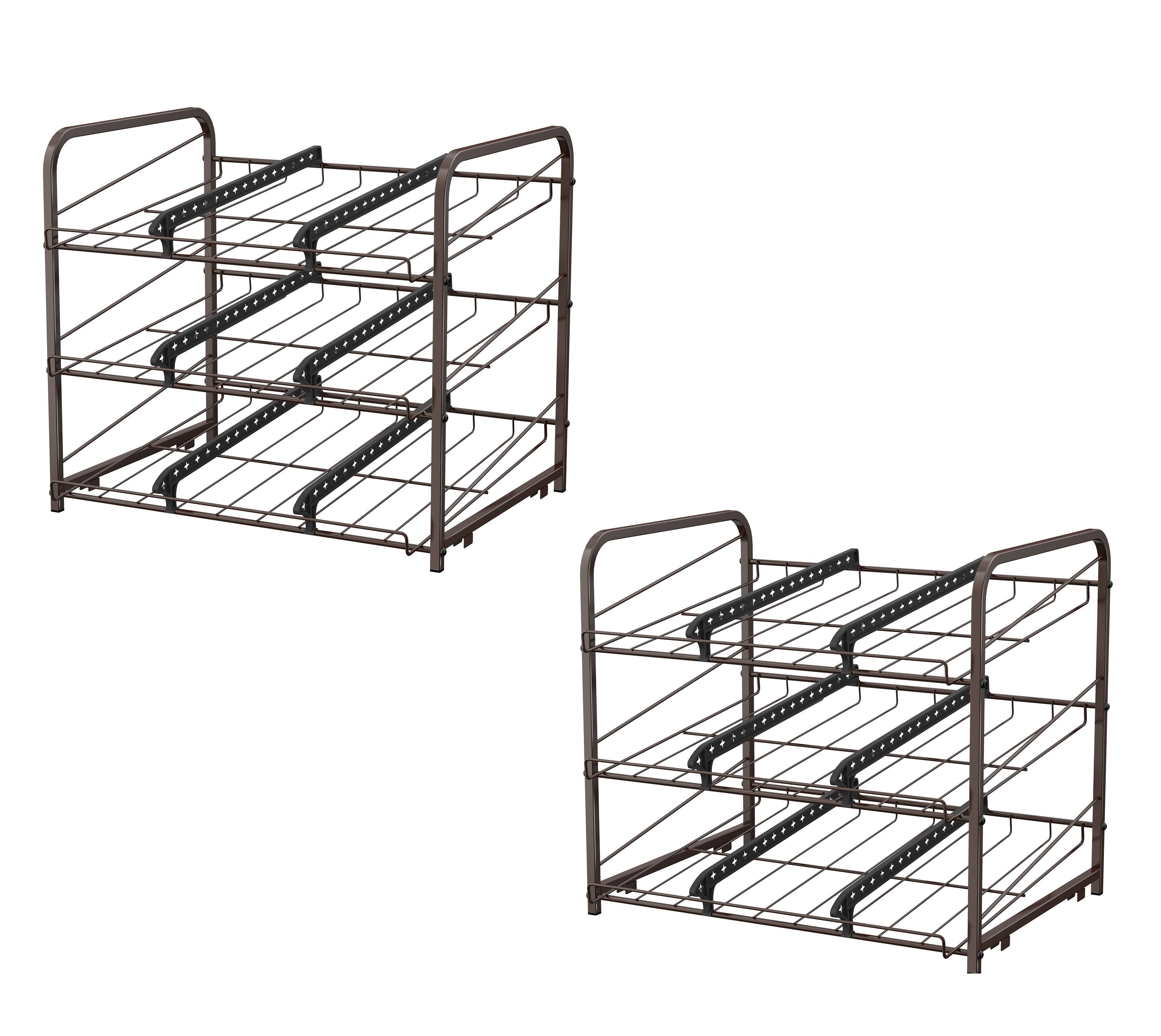 Front. Oumilen - 2 Pack  3-Tier Adjustable Can Organizer Rack, Metal Rolling Can Storage Holder with Movable Dividers - Black.