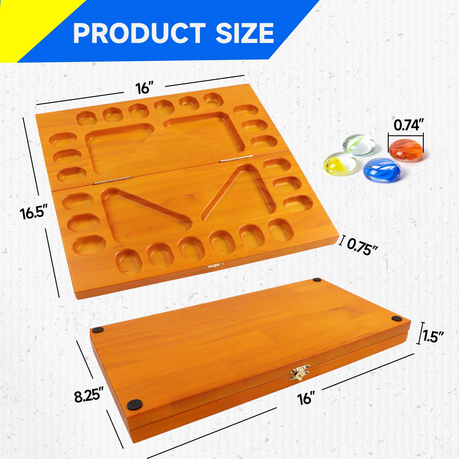 PRODUCT SIZE, 16", 0.74", 16.5", 0.75", 1.5", 8.25", 16"