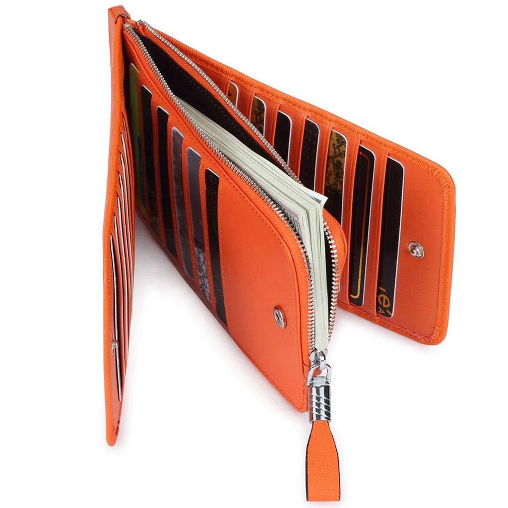 Alt View 1. Jadie Link - Rfid Wallet Women Large Size Bifold Multi Card Case Zipper Pocke Credit Holder GENUINE LEATHER -Our RFID credit card - Oil Wax leather Red.