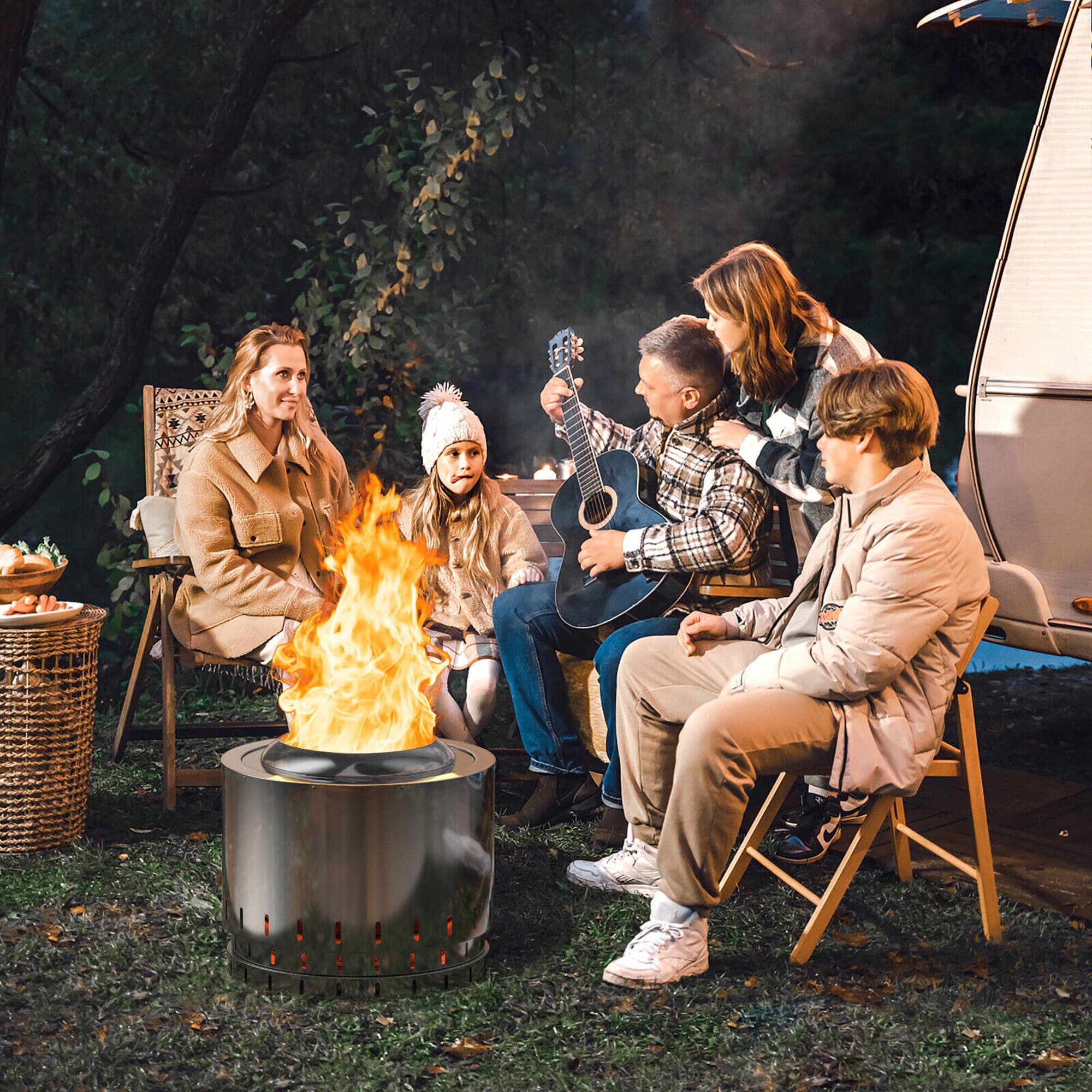 Alt View 4. Gymax - Gymax 19.5'' Smokeless Fire Pit Stainless Steel Wood Burning Firepit w/ Rain Cover - Silver.