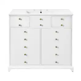 Boyel Living - 36 Inch Bathroom Vanity With Ceramic Sink And Two DrawersWhite - White