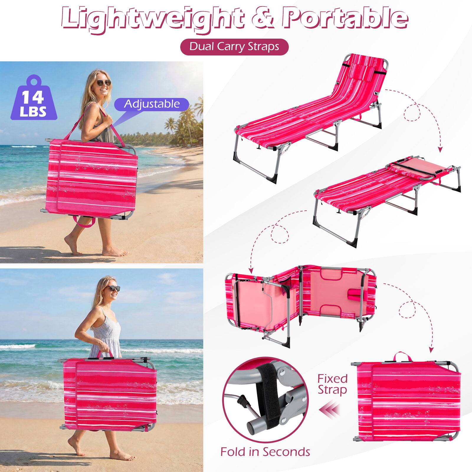 Lightweight & Portable Dual Carry Straps 14 LBS Adjustable 60 Fixed Strap Fold in Seconds