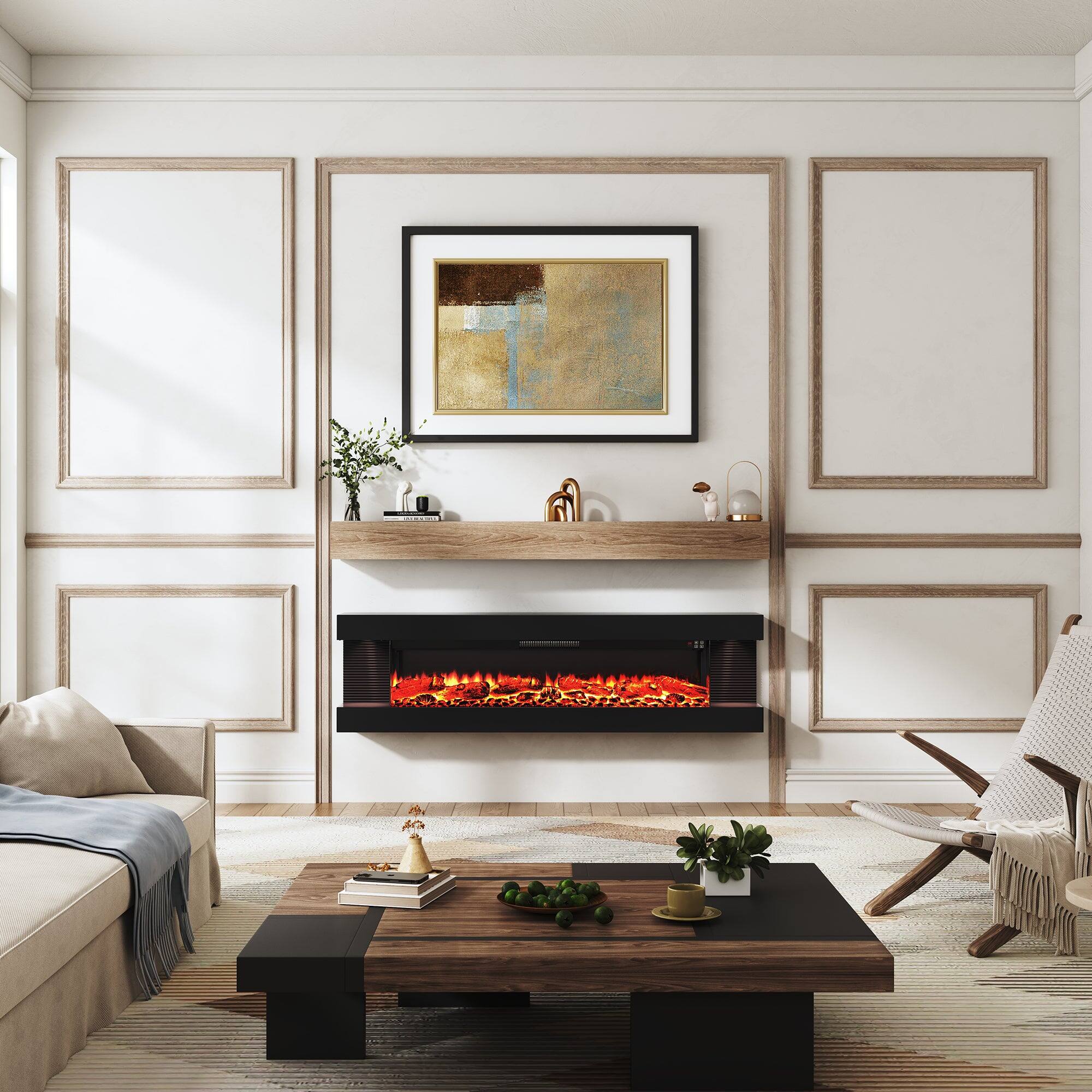 Alt View 4. Boyel Living - 60 inch Hanging Electric Fireplace with Remote Control and LED Side Lights - Black.