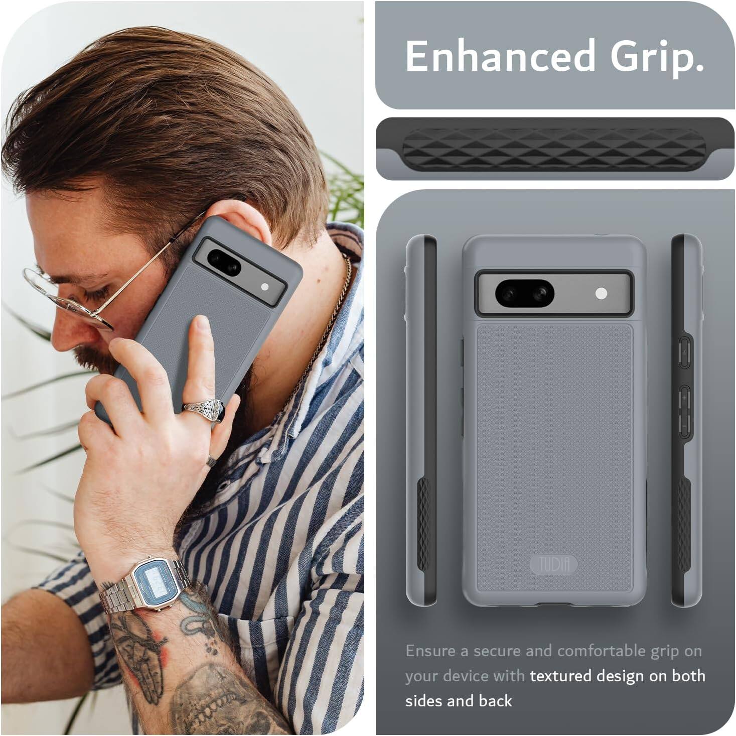 Enhanced Grip.

Ensure a secure and comfortable grip on your device with textured design on both sides and back.