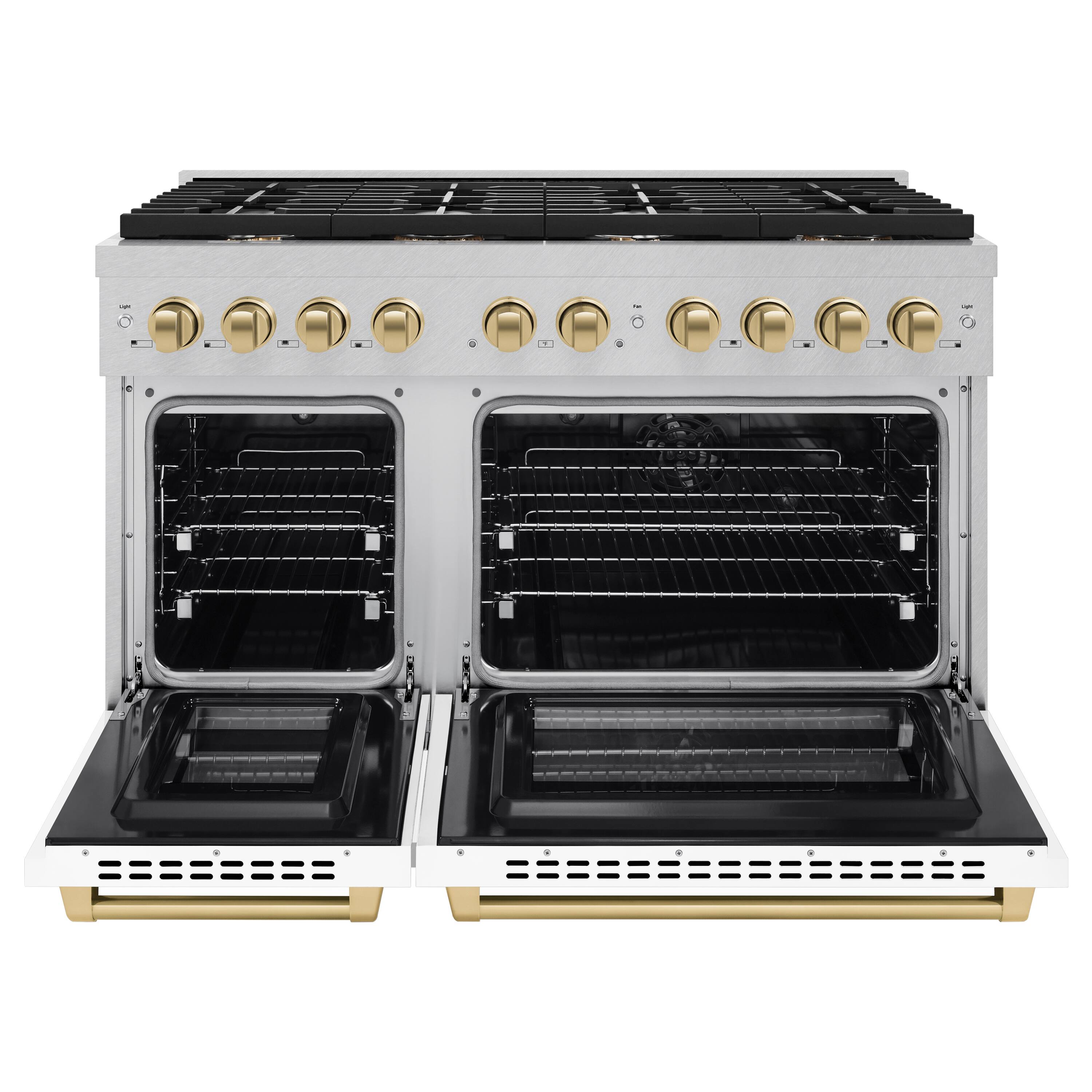 Angle. ZLINE - ZLINE Autograph 48 in. Paramount Dual Fuel Range with White and Bronze Accents (SDRSZ-WM-48-CB) - White.