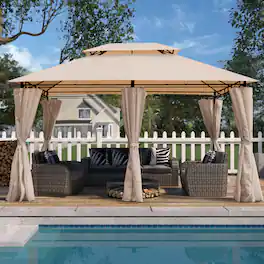 Ecooso - 13x10 Outdoor Patio Gazebo Canopy Tent With Ventilated Double Roof And Mosquito net,Suitable for Lawn, Garden - khaki