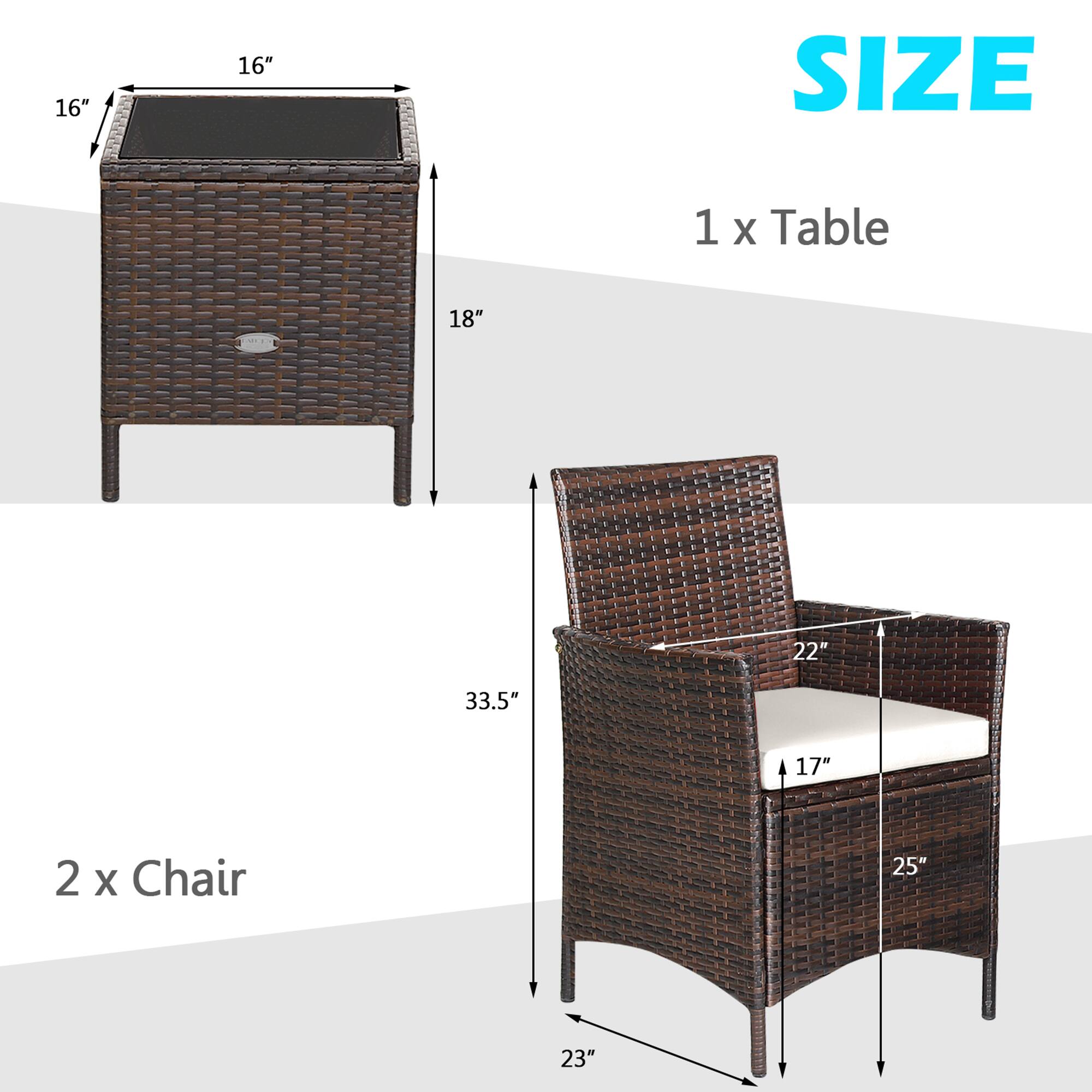 1 x Table: 16", 18"
2 x Chair: 22", 17", 33.5", 25", 23"