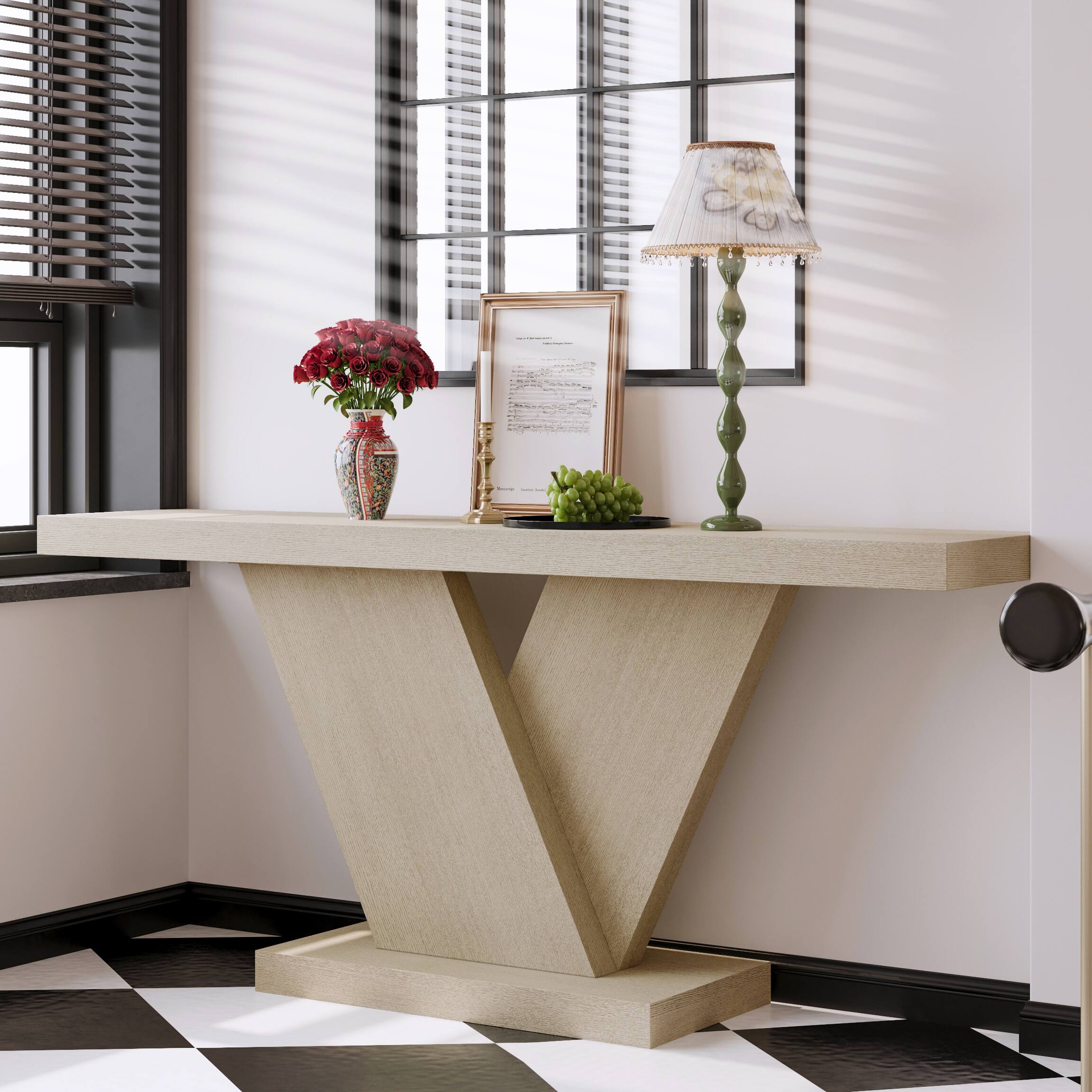 Angle. Loheer - Loheer Console Table, X Leg Hallway Table for Entryway, Mid Century Narrow Sofa Table, Oak Wash, 66 Inch - Imitative Oak.