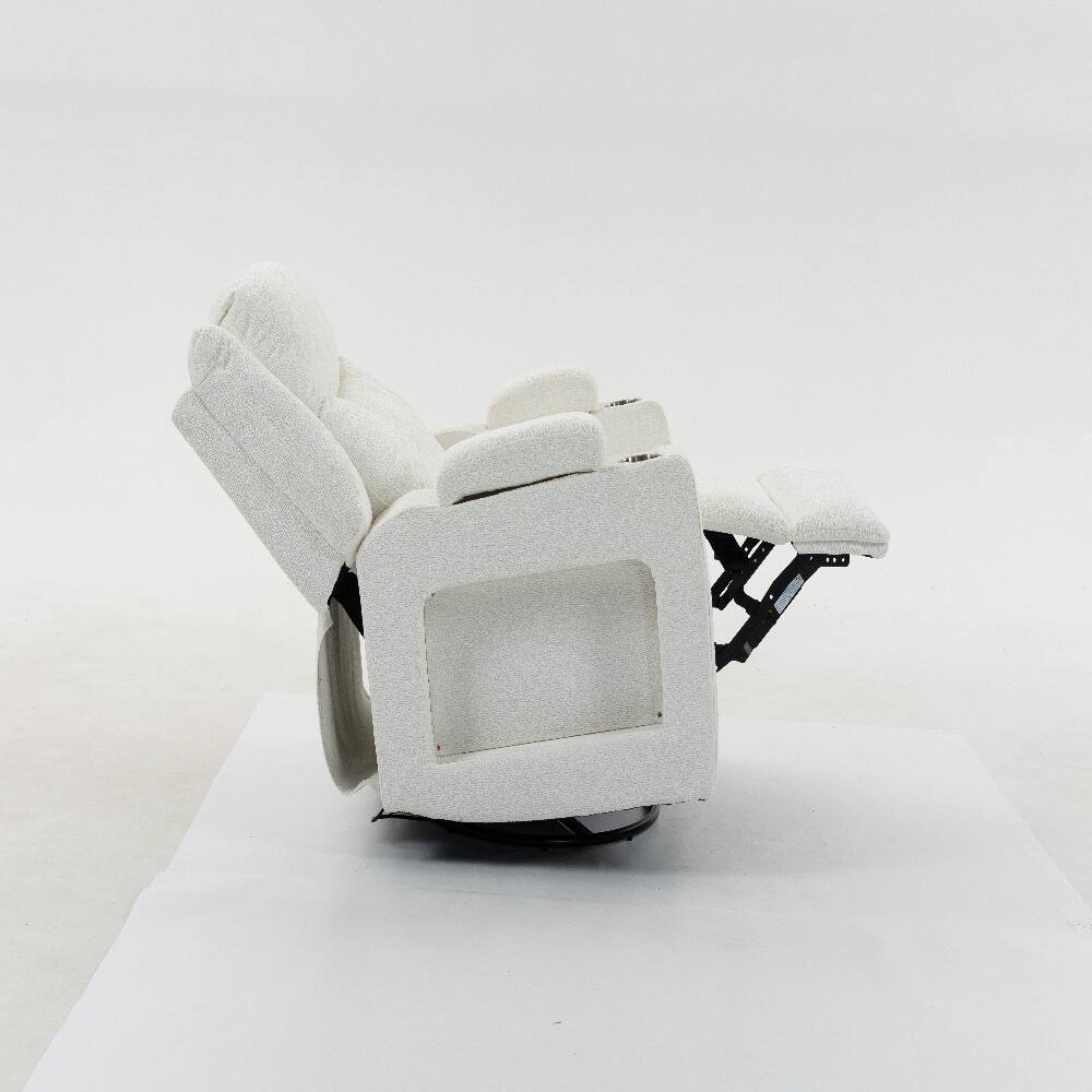 Angle. Ropilly - Ropilly Extra Wide Power Recliner with Heat and Massage Cream Velvet Chair - Cream.