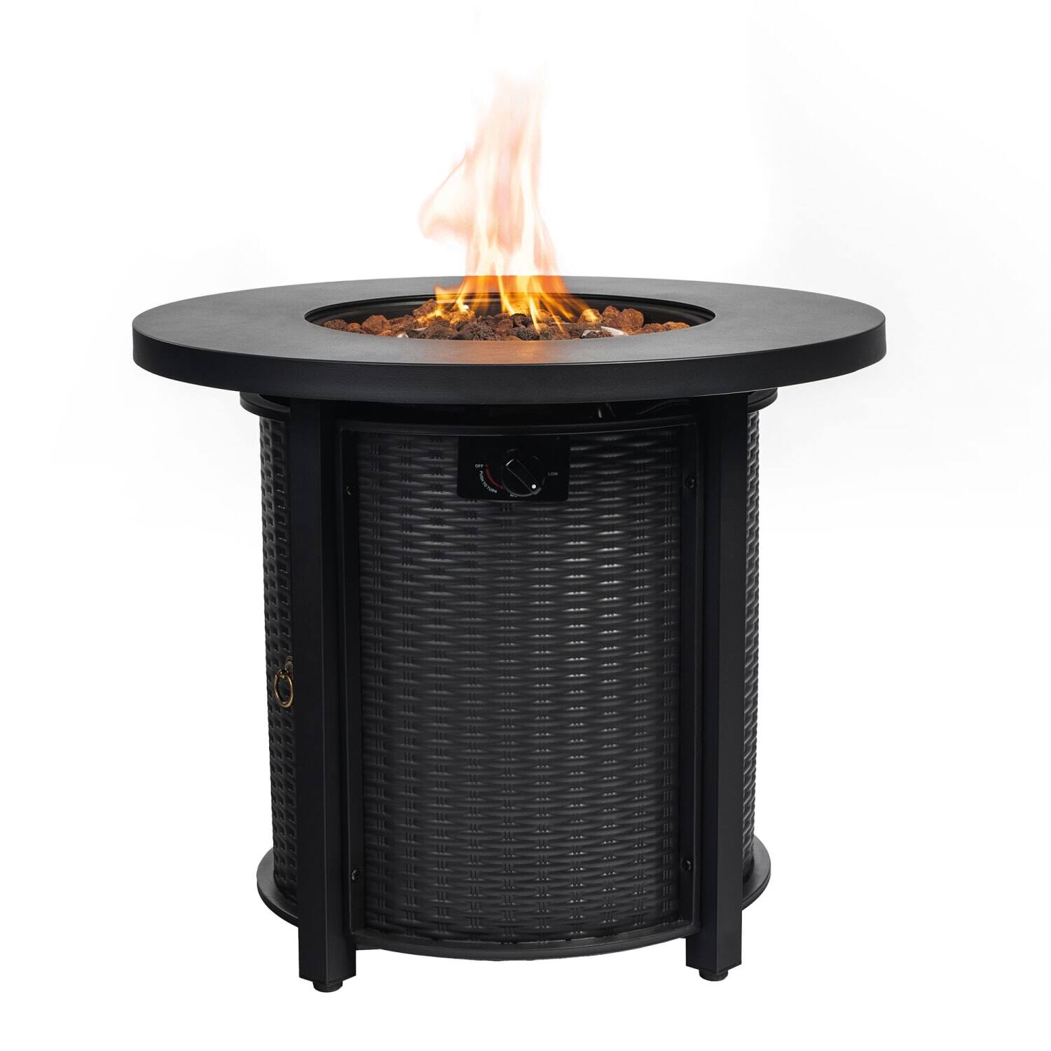 Front. Lirago - 30" Black Outdoor Fire Pit Table 50000 BTU Steel Fire Pit for Patio Deck Garden 24"H x 30"W - Black.