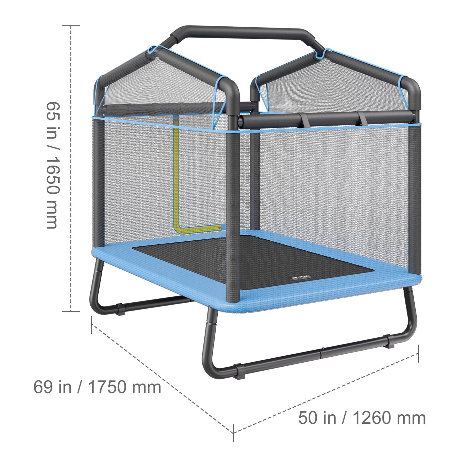 65 in / 1650 mm, 69 in / 1750 mm, 50 in / 1260 mm