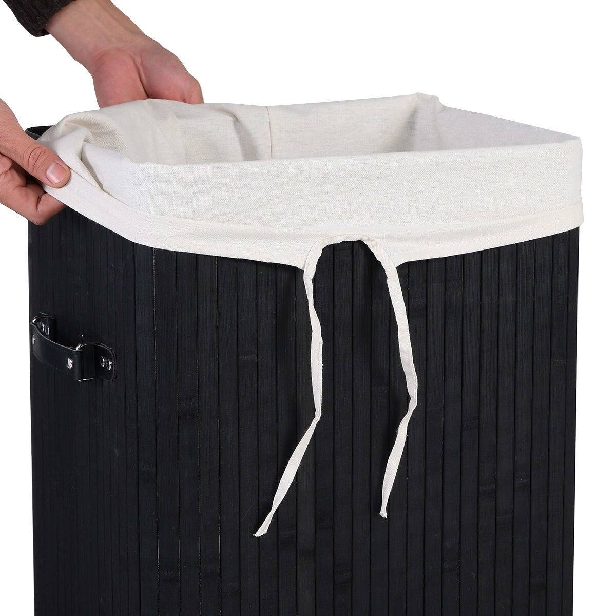 Back. Hivvago - Black Bamboo Laundry Hamper with Removable Liner - Black.