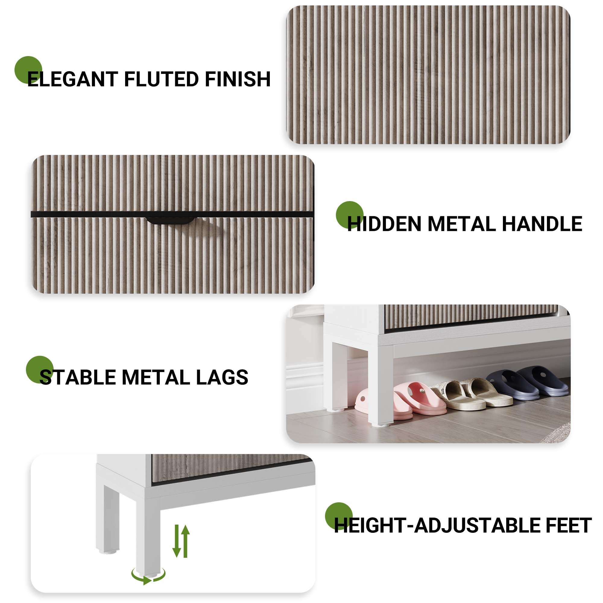 - ELEGANT FLUTED FINISH
- HIDDEN METAL HANDLE
- STABLE METAL LAGS
- HEIGHT-ADJUSTABLE FEET