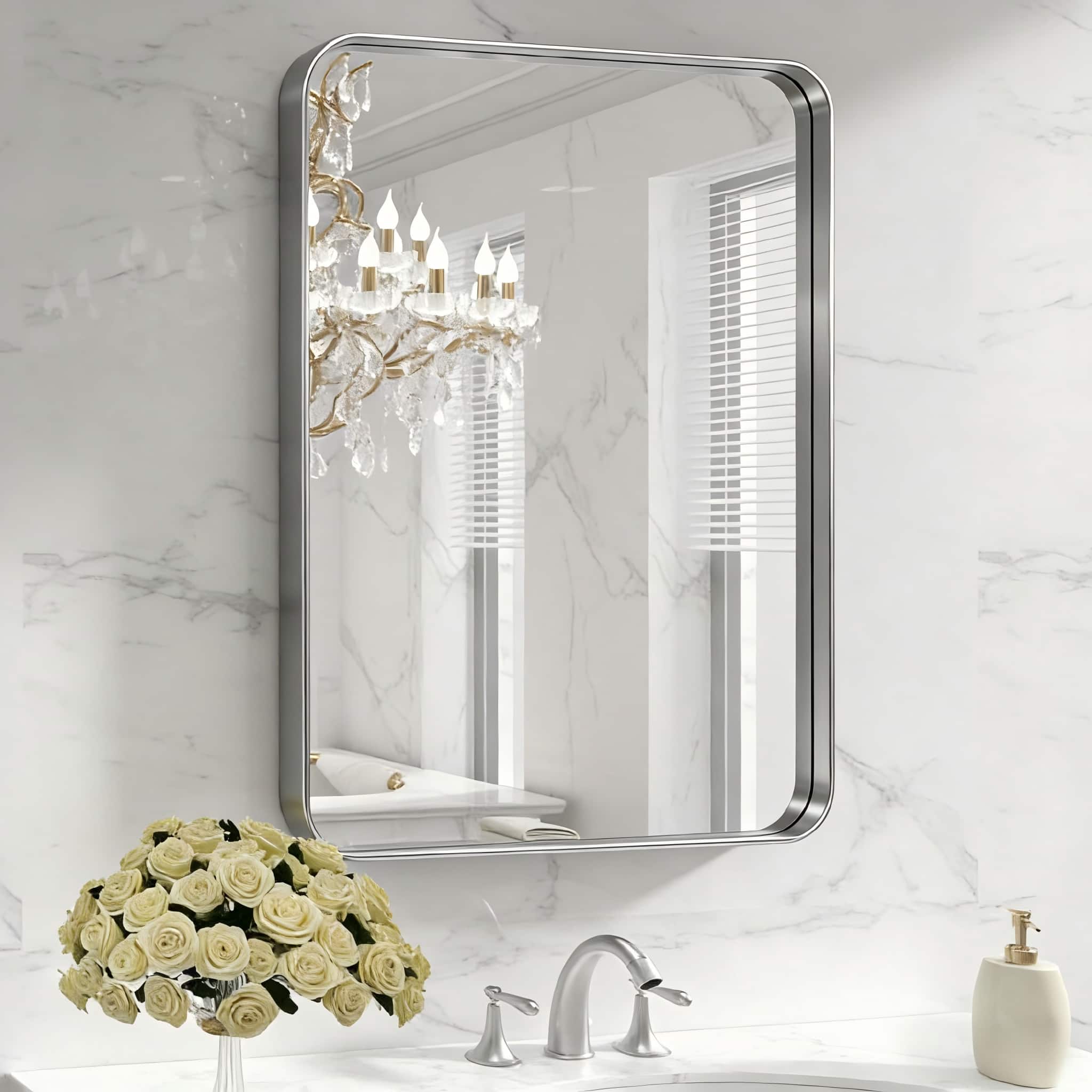 PAIHOME - Classic Stainless Steel Rectangular Wall Mirror - Waterproof and Rustproof Bathroom Mirrors Modern Mirror - Silver-24x36 Inch