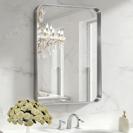 Front. PAIHOME - Classic Stainless Steel Rectangular Wall Mirror - Waterproof and Rustproof Bathroom Mirrors Modern Mirror - Silver-24x36 Inch.
