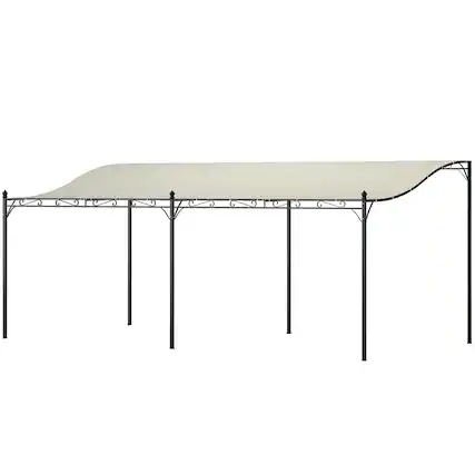 Front. Outsunny - 10' x 19' Outdoor Pergola Canopy, Wall-Mounted Metal Patio Canopy with Weather-Resistant Fabric - Cream White.