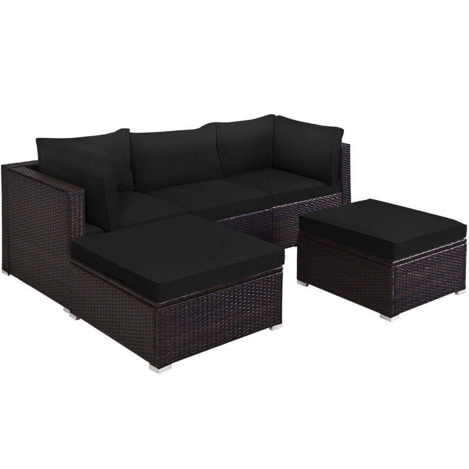 Angle. Kadyn - 5 Pcs Patio Sectional Rattan Furniture Set with Ottoman Table-Black, Patio Seating Conversation - Black.