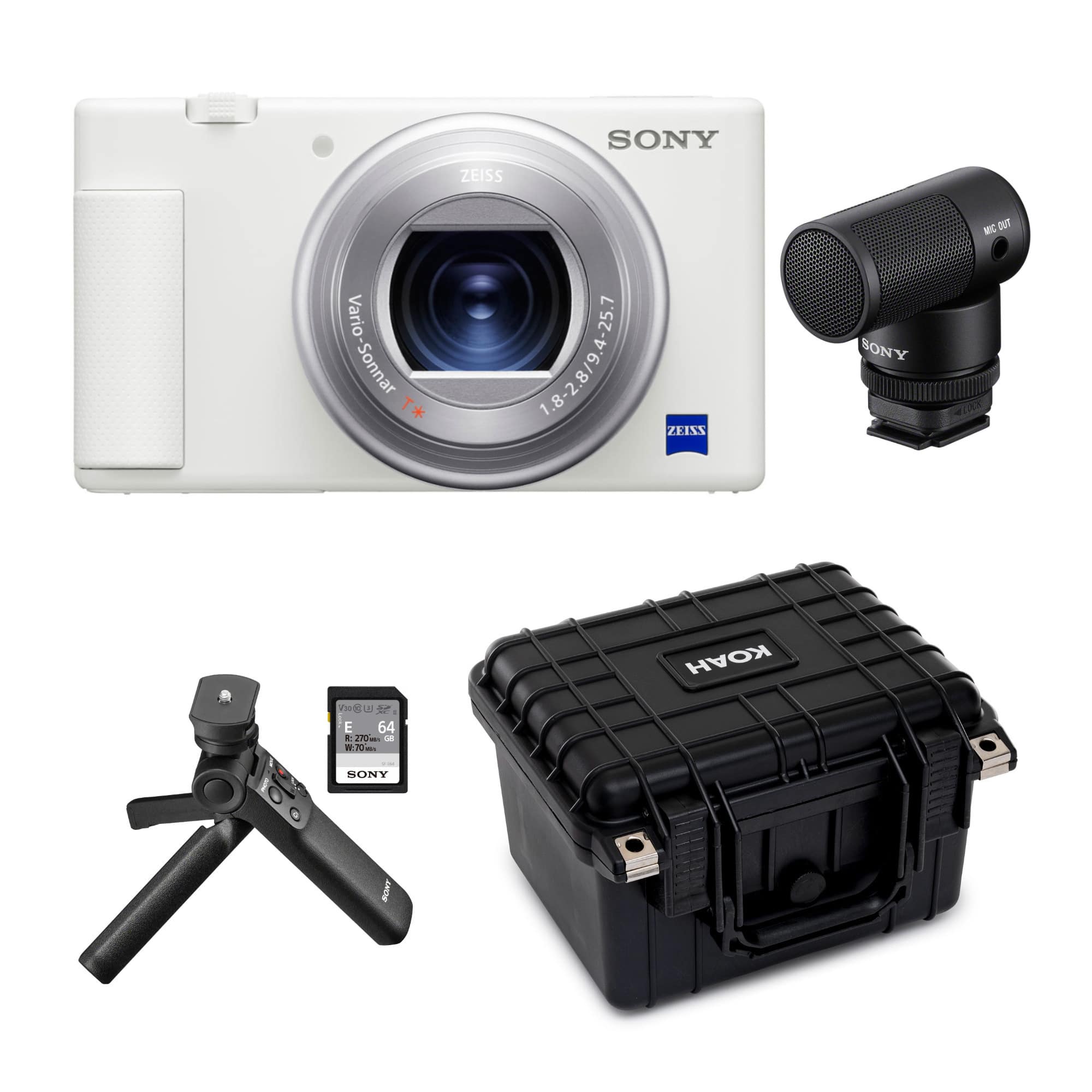 Sony - ZV-1 Camera for Content Creators (White) with Mic and Accessory Kit