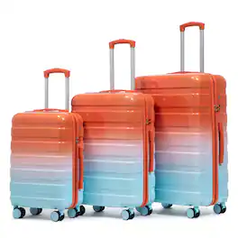 Ropilly - 3 Piece Luggage Set PC Hard Shell Suitcase Gradient Color 20/24/28 Inch - Blue+Red