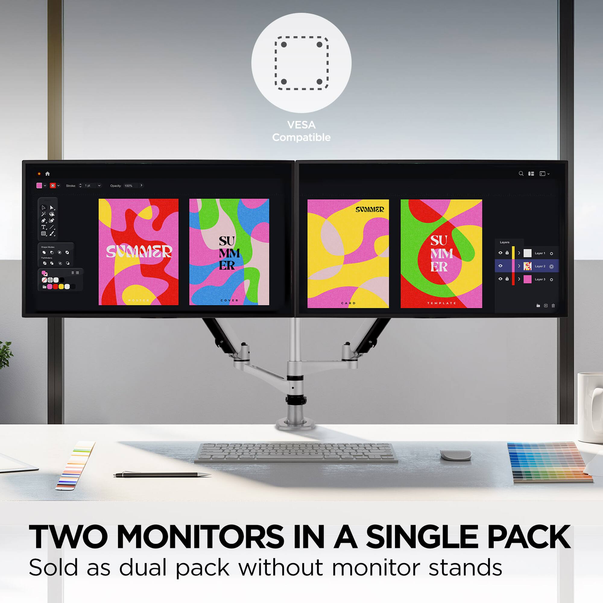 VESA Compatible - Two Monitors in a Single Pack - Sold as dual pack without monitor stands.
