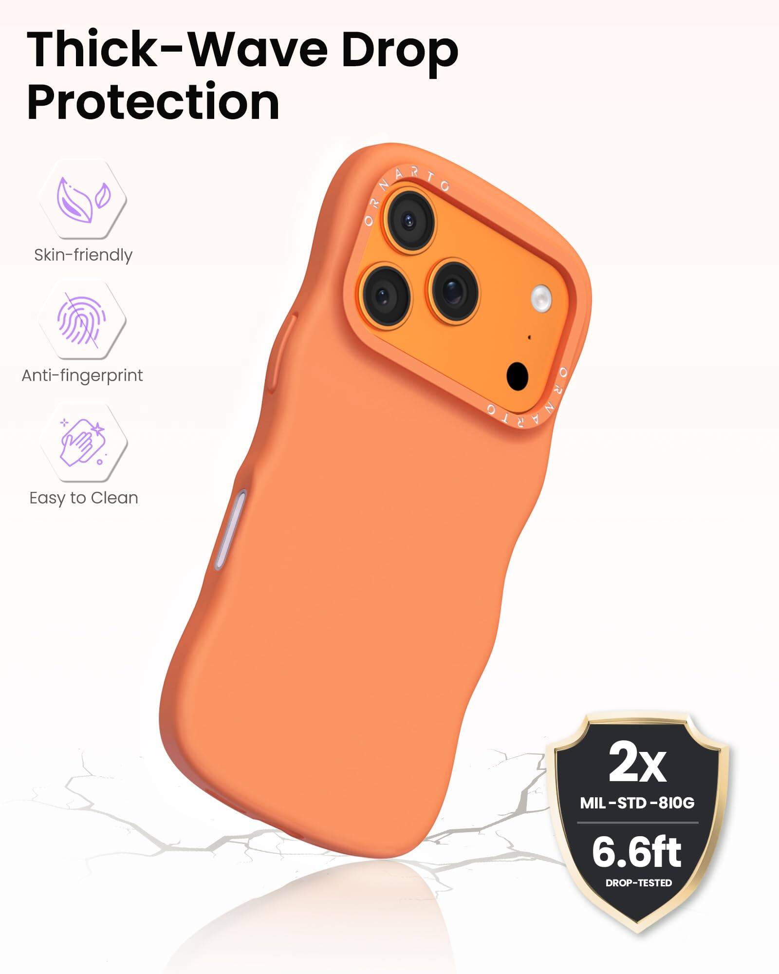 Thick-Wave Drop Protection

Skin-friendly  
Anti-fingerprint  
Easy to Clean  

2x MIL-STD-810G  
6.6ft DROP-TESTED