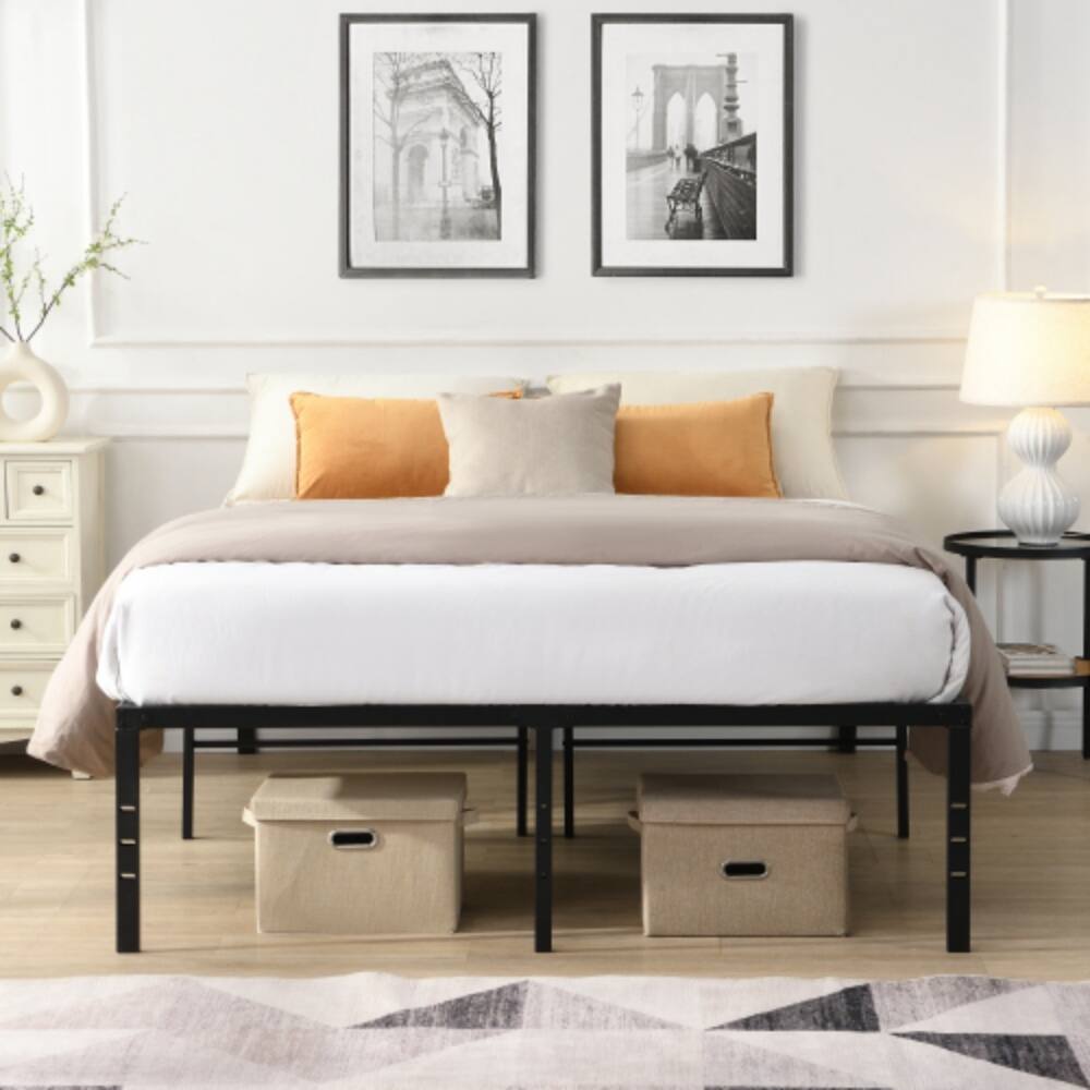 Angle. LUCKY ONE - King Size Heavy Duty Metal Bed Frame, Reinforced Steel Slats, Noise-Free, No Box Spring Needed, Under-Bed Storage - Black.