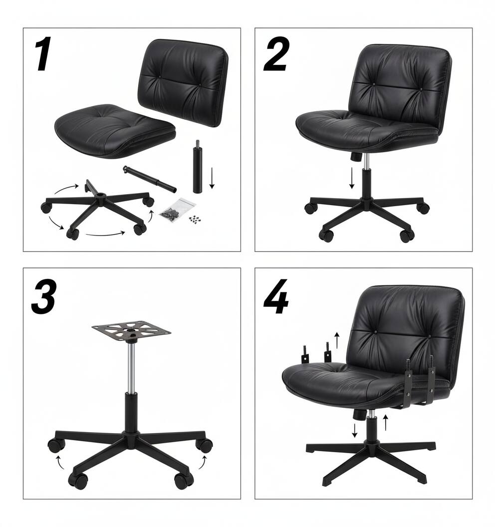 Alt View 2. AOITUN - Criss Cross Armless Office Chair PU - Ergonomic Comfort for Daily Use, Ideal for Dorm Room and Home Office - Black.