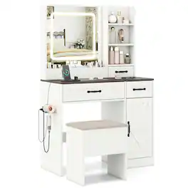 Kadyn - Farmhouse Vanity Desk - Lighted Mirror, Makeup Dressing Table, Bedroom Essential - White