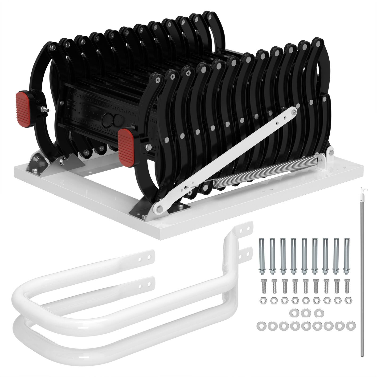 Alt View 1. Topteng - 12-Step Wall Mounted Folding Ladder - Black Loft Attic Stairs, Alloy Steel, 600lb Load, Pull-Down Design for Home Attic - Black.