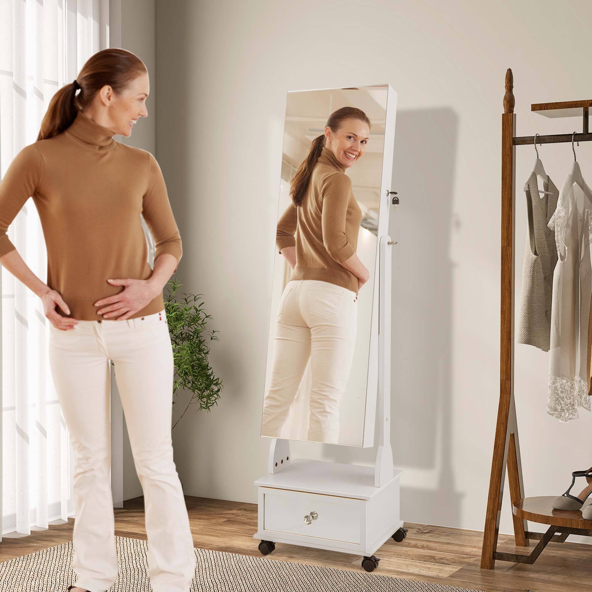 Alt View 11. Costway - Jewelry Cabinet Armoire Full-Length Mirror Lockable with 3-Color LED Lights White - White.