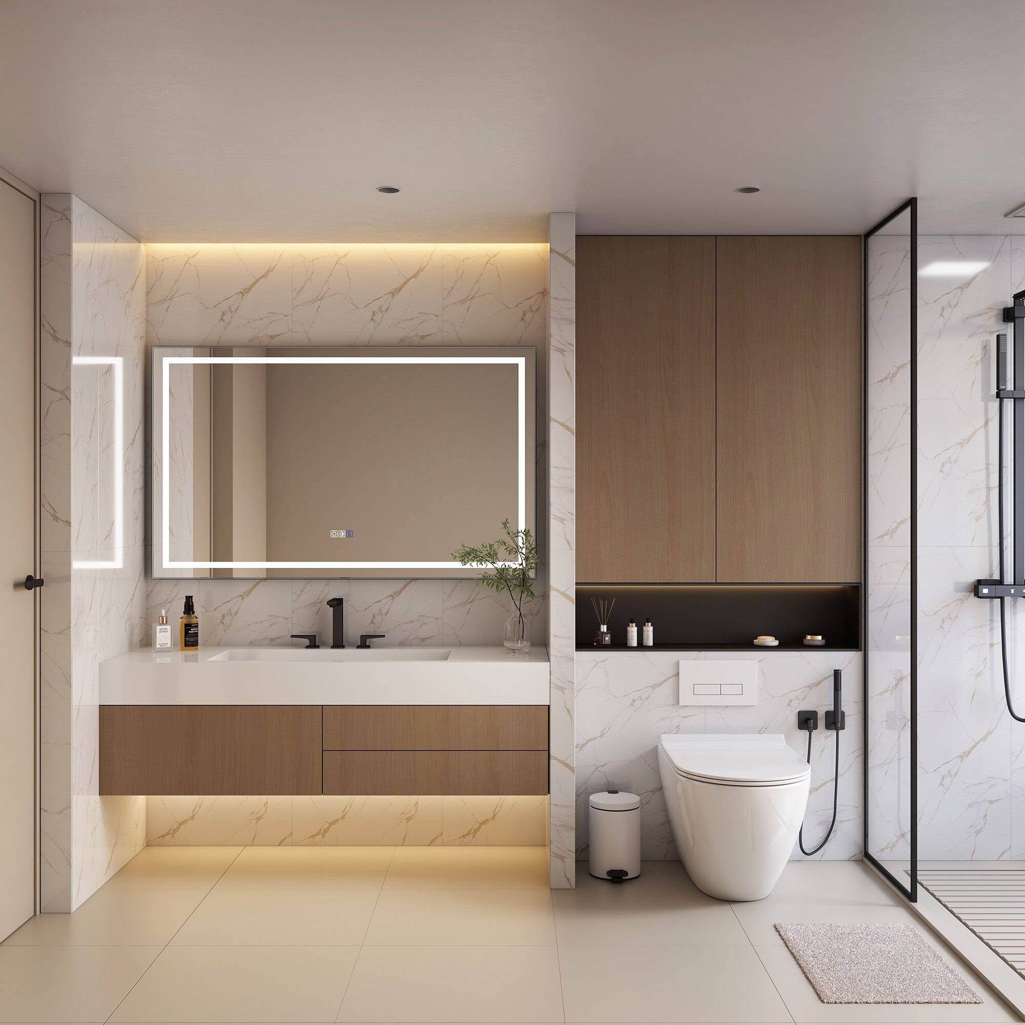 Angle. Boyel Living - 60 in. W x 36 in. H Frameless Rectangular LED Light Bathroom Vanity Mirror - Glass.