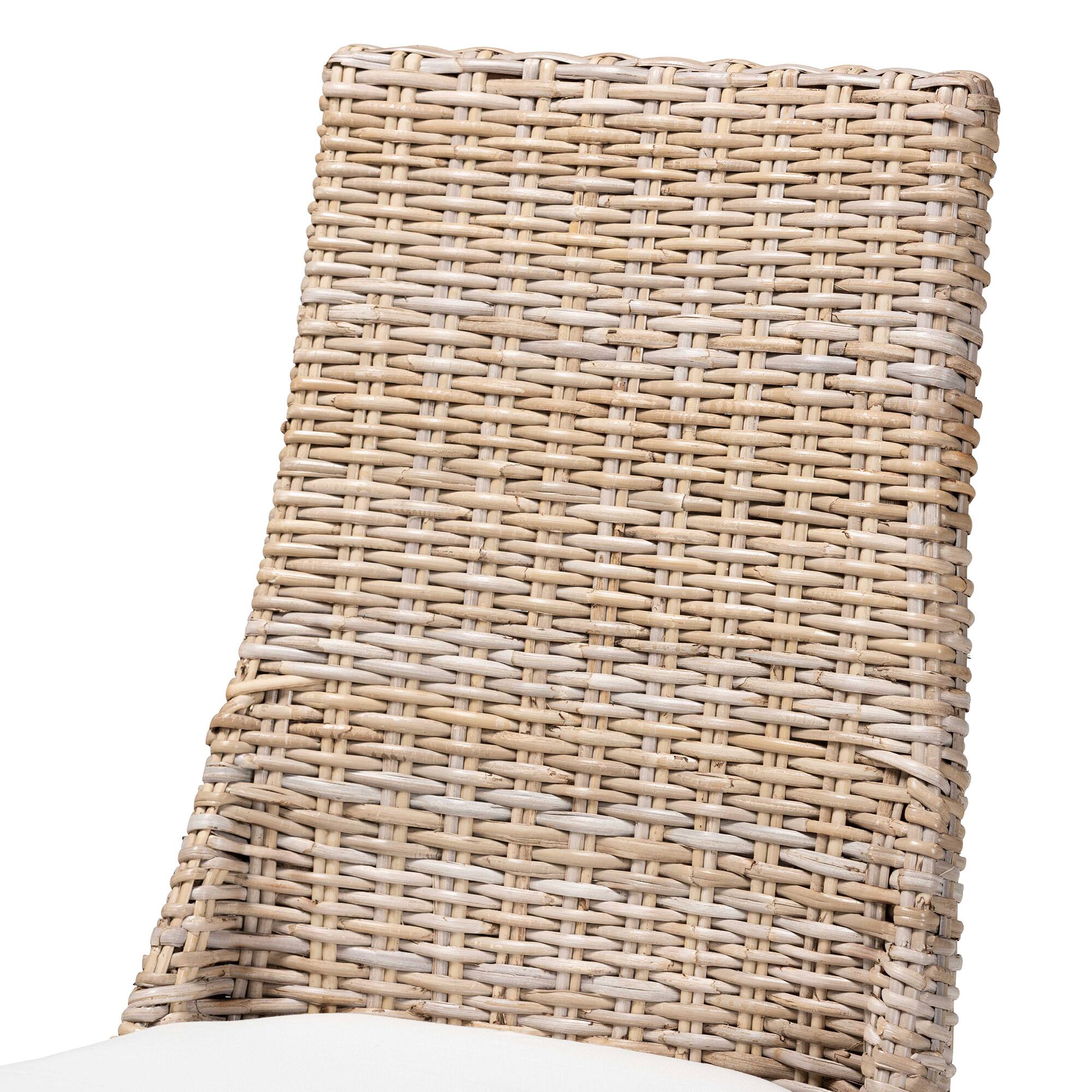 Back. bali & pari - Toby Modern Bohemian Rattan 2-Piece Dining Chair Set - White/Greywashed/Brown.