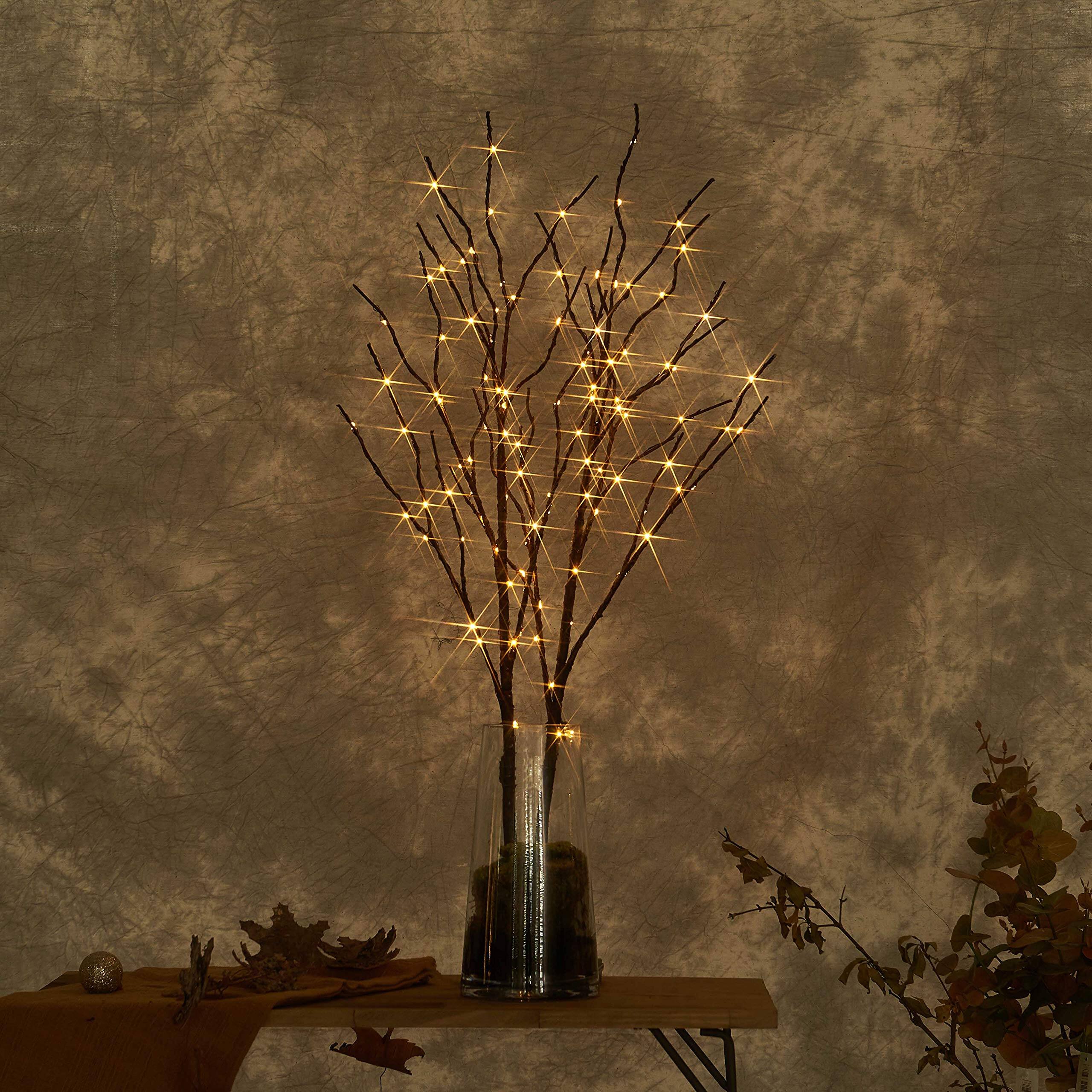 Alt View 1. Refined Abode Design - Lighted Brown Willow Branches 32in Timer Operated Tree Branch Warm White Lights Holiday Christmas Decoration - Brown.