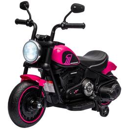 BreeBe - Aosom 6V Kids Motorcycle w/ Training Wheels, Ride On Toy for Toddlers 18-48 Months, Battery Powered, Headlight - Pink