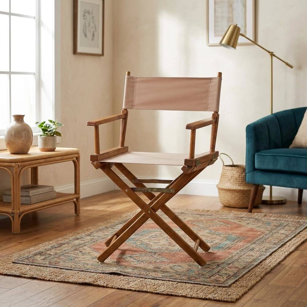 Alt View 3. FurniFact - Tan Director's Chair - Honey Oak Frame/Tan Canvas.