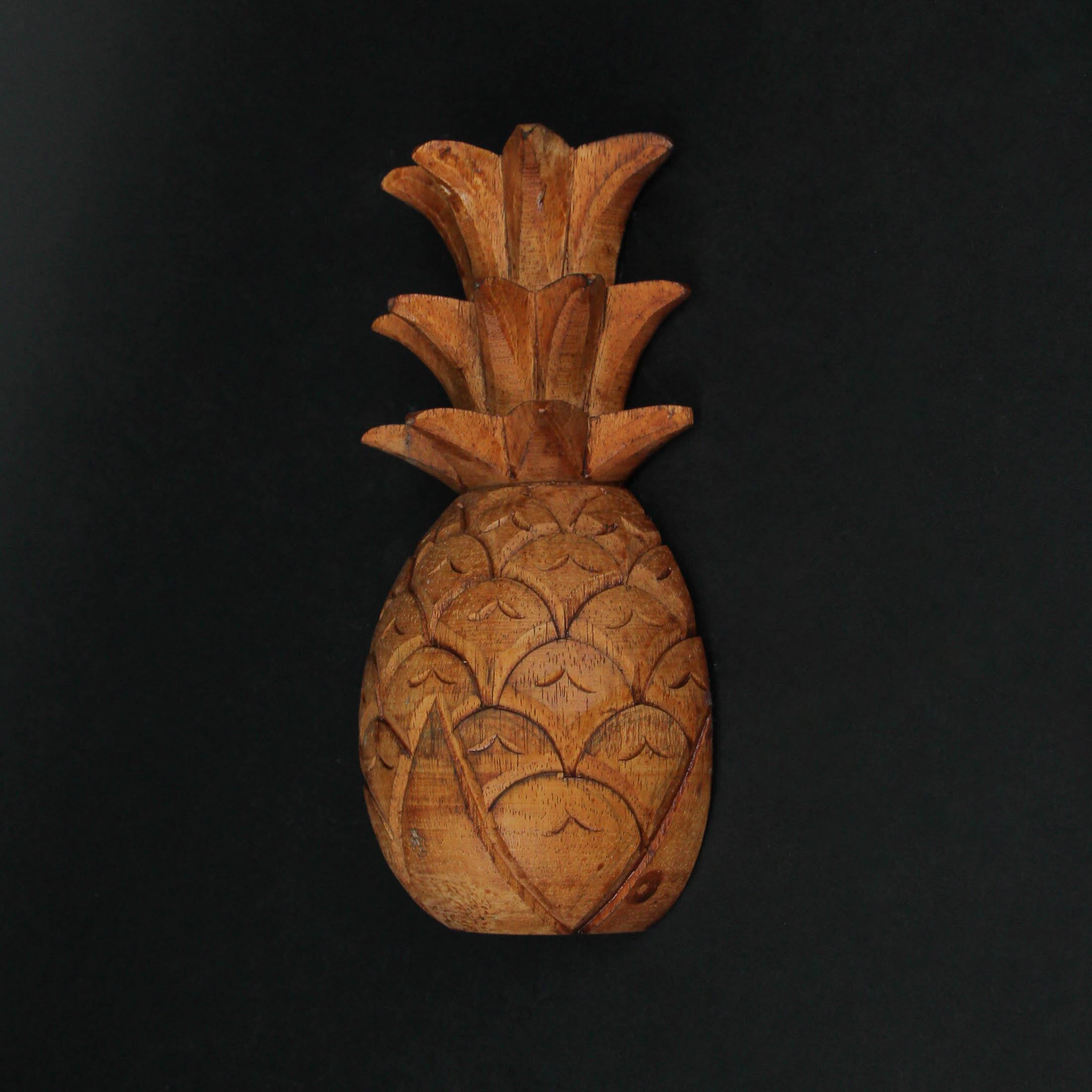 Alt View 3. Zeckos - Hand Carved Wooden Pineapple Hanging Wall Décor Art Sculpture 9.75 Inches High - Brown.