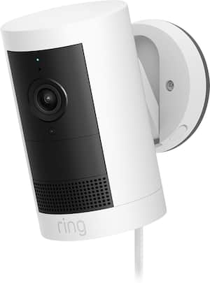 Ring - Outdoor Cam Plus, Plug-In, Wide-Angle 2K Video, Low-Light Sight for full-color night vision, Mount-anywhere versatility - White