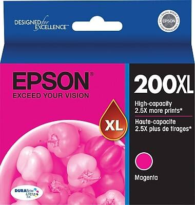 DESIGNED FOR EXCELLENCE  
EPSON  
200XL  
EXCEED YOUR VISION  
High-capacity  
2.5X more prints*  
Haute-capacité  
2.5X plus de tirages*  
Magenta  
DURABrite Ultra