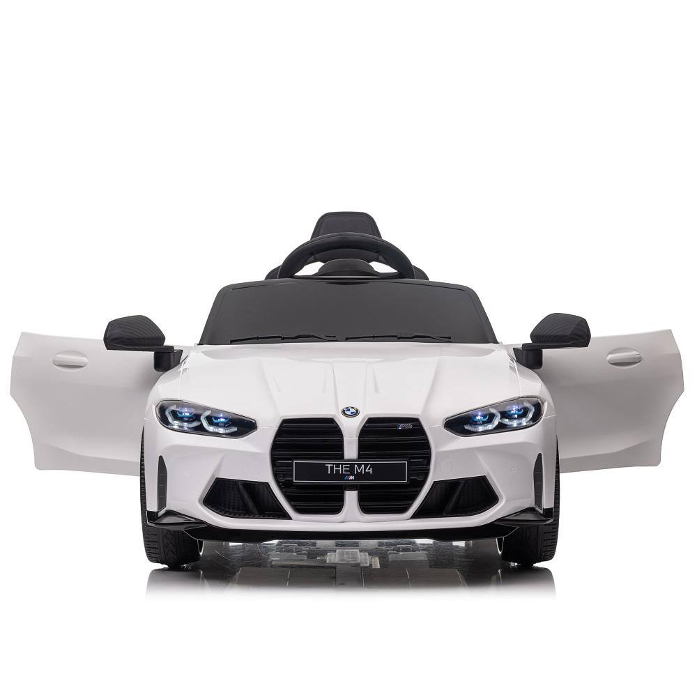Angle. BreeBe - BMW M4 12V Kids Ride-On Car with 2.4G Remote, 3 Speeds, USB, MP3, Bluetooth, LED Lights, Power Display, Easy Carry - White.