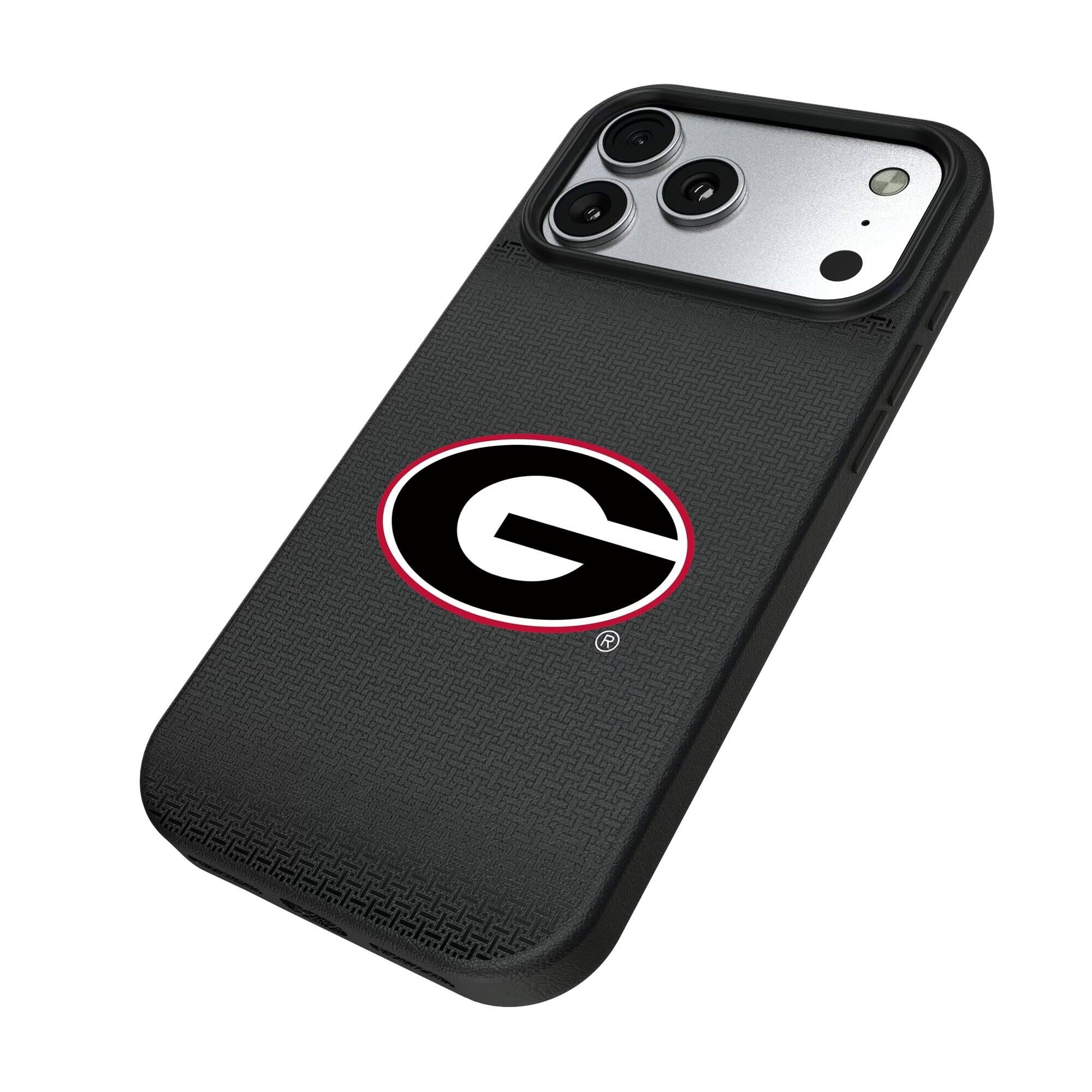 Alt View 1. Keyscaper - Georgia Bulldogs Linen Logo iPhone Magnetic Bump Case - 15 Pro Max - Black.