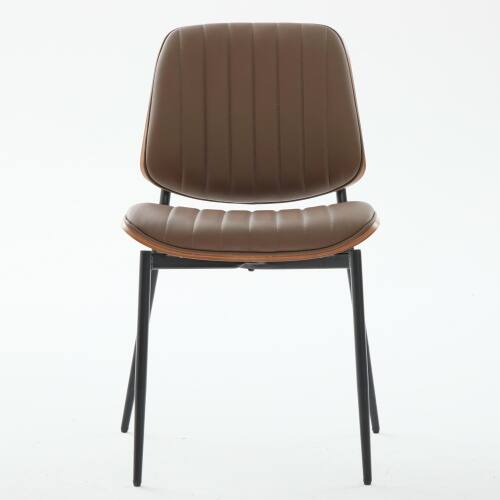 Alt View 1. LUCKY ONE - Assembled Mid Century Dining Chair Set of 2 Faux Leather with Walnut Bentwood Back Metal Legs - Brown.