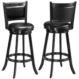 Ecooso - 2 Pieces 29 Inch Wooden Swivel Bar Stools with Cushioned Seat and Footrest - Black