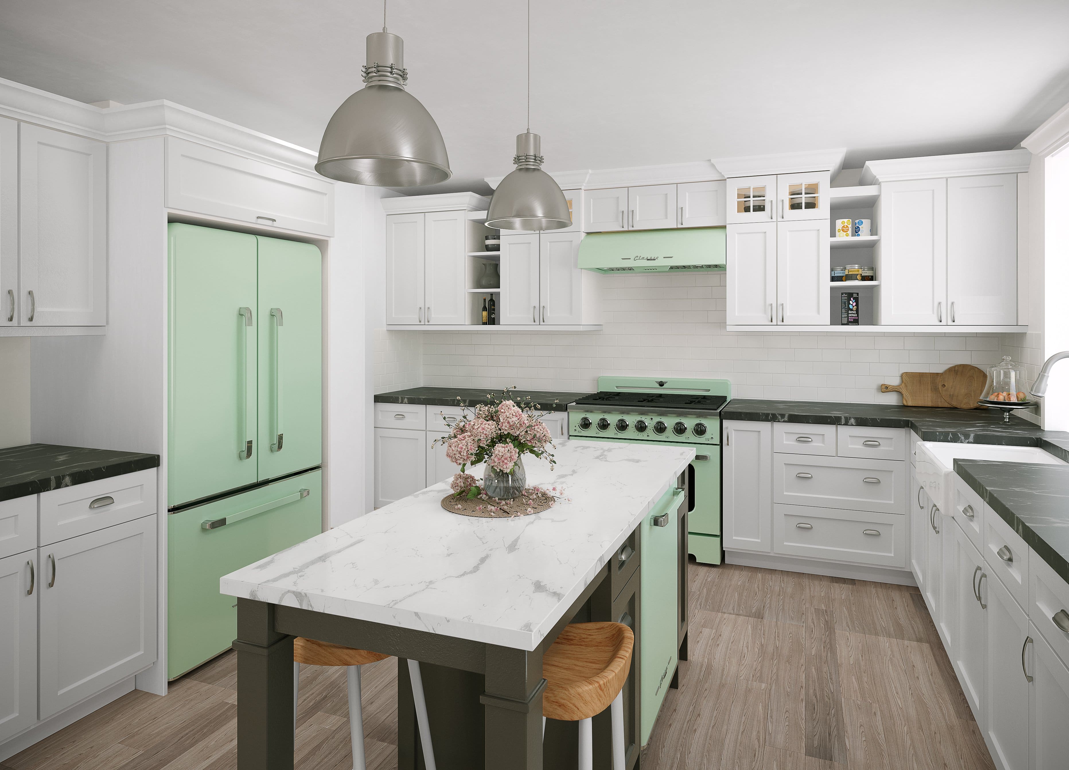 Alt View 27. Unique Appliances - Classic Retro 36-inch 21 cu.ft. Counter Depth French Door Refrigerator - Summer Mint Green.