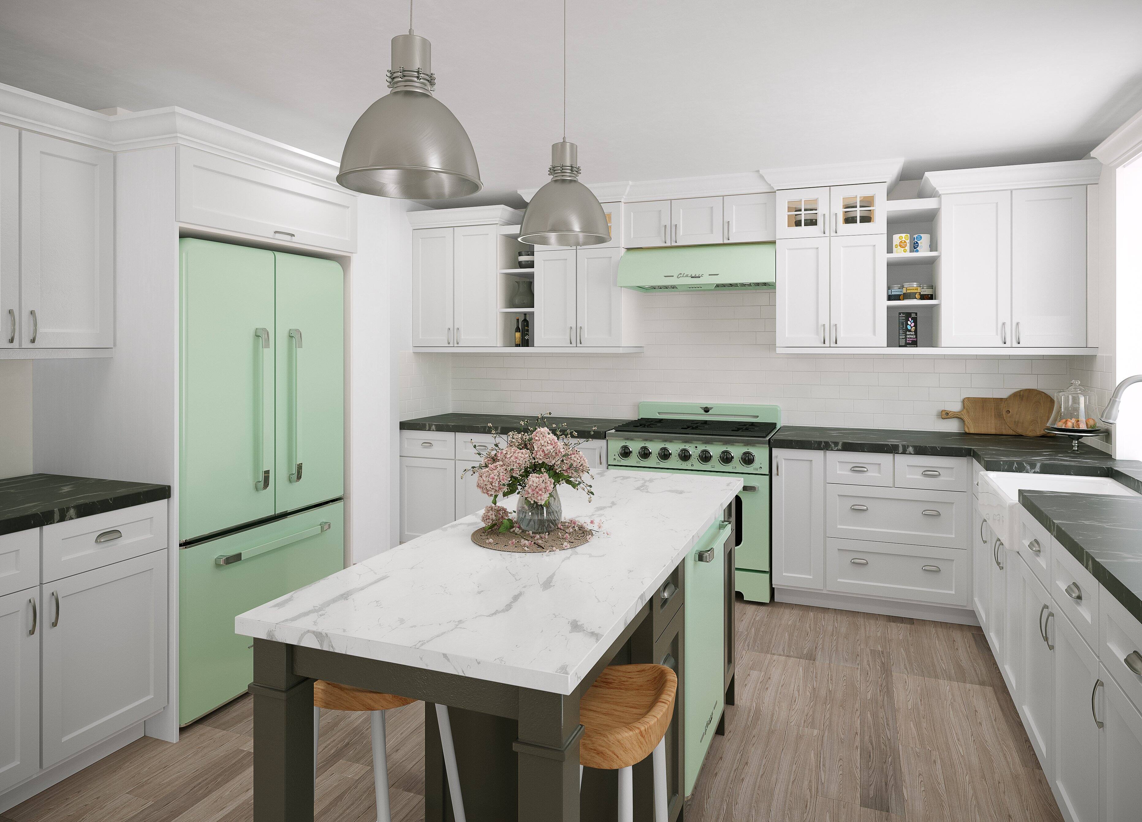 Alt View 27. Unique Appliances - Classic Retro 36-inch 21 cu.ft. Counter Depth French Door Refrigerator - Summer Mint Green.