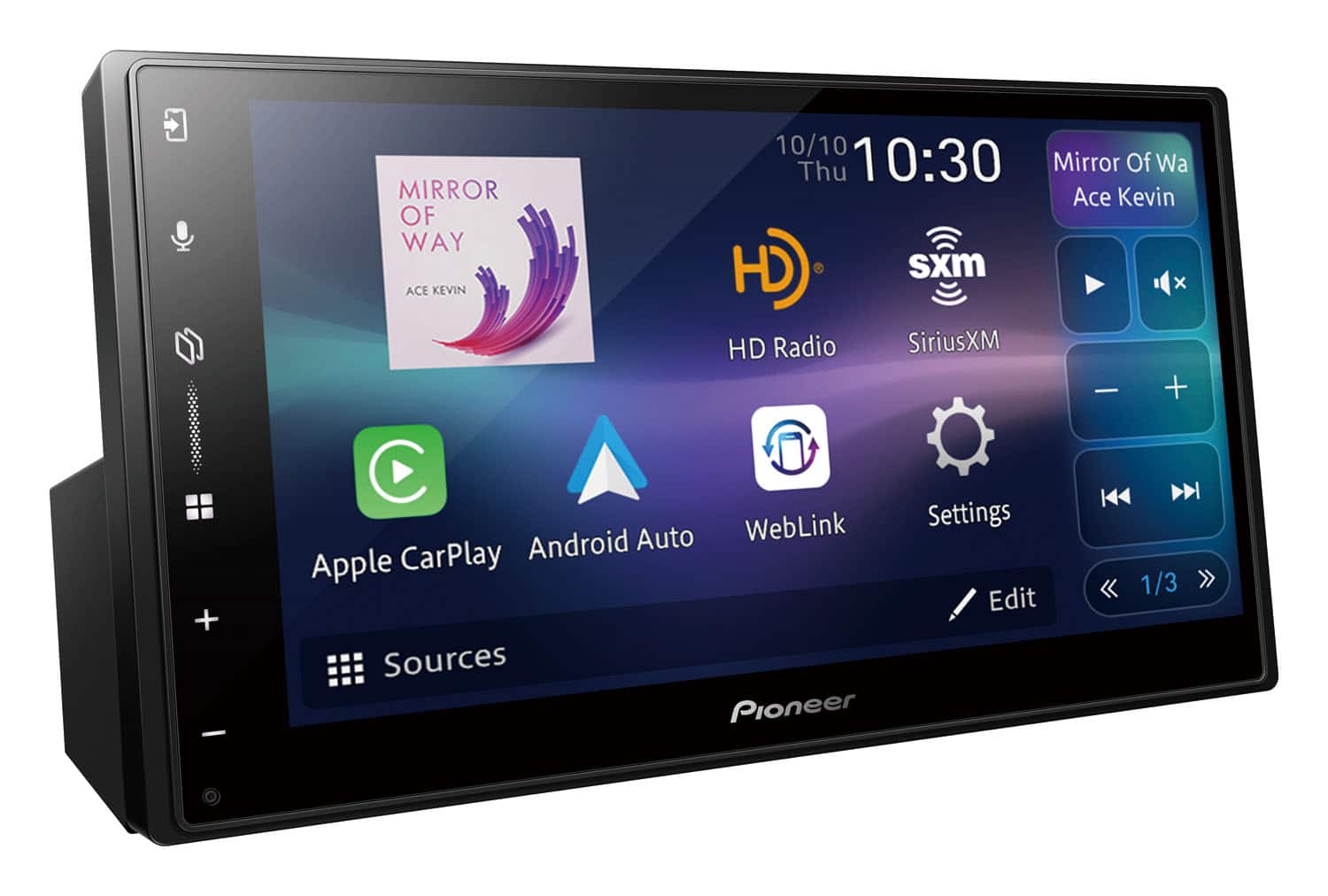 Left. Pioneer - 6.8" – Wired Android Auto and Wired Apple CarPlay Bluetooth Digital Media (DM) Receiver Maestro Compatible HD Radio - Black.