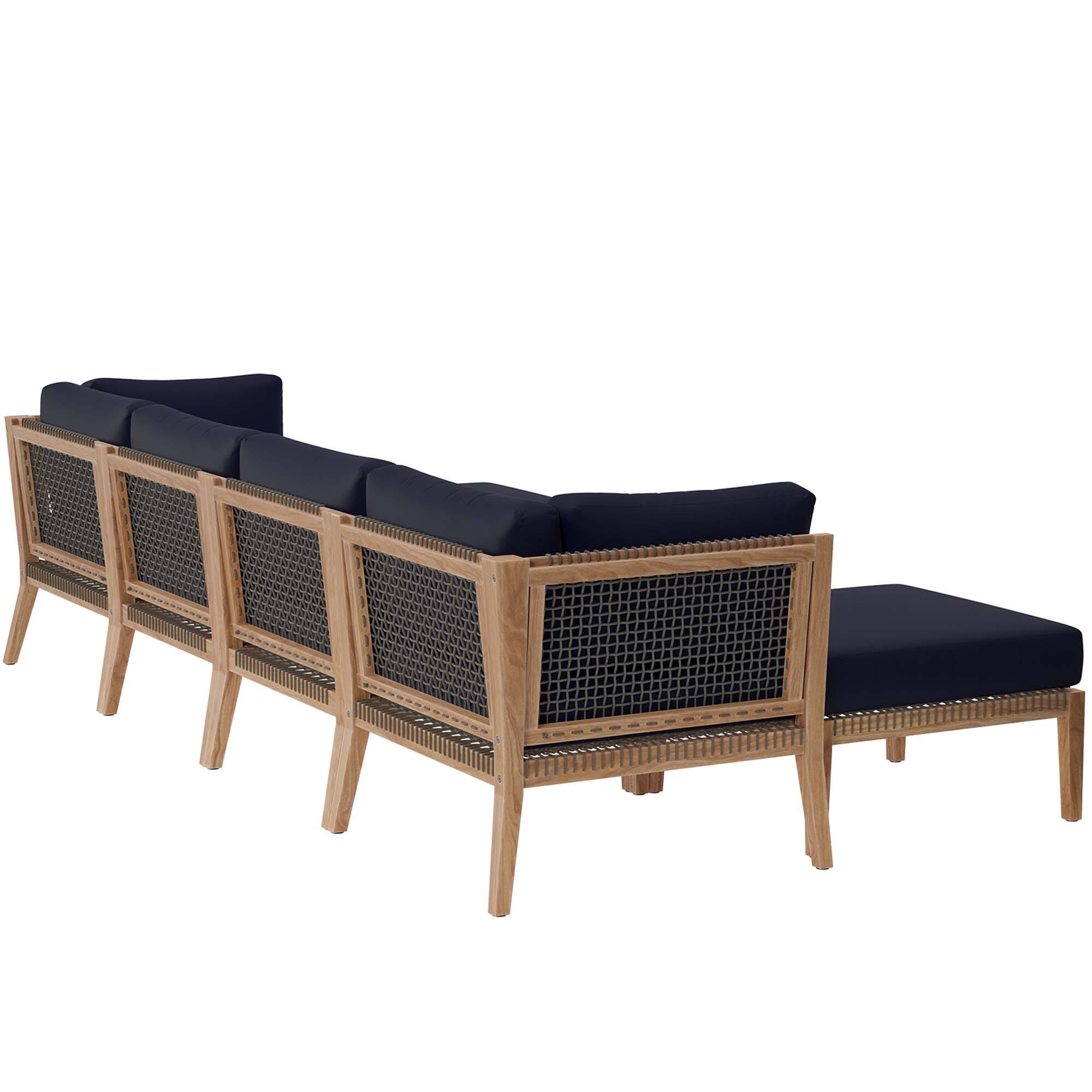 Left. Modway - Clearwater 6-Piece Outdoor Patio Teak Wood Sectional Sofa by Modway - Gray Navy.